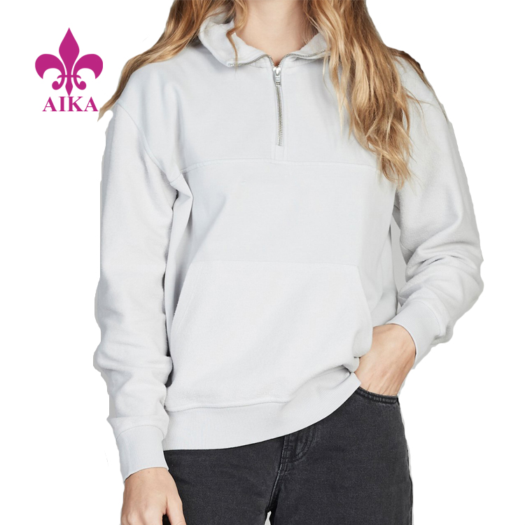 New Arrived Women Sports Wear Street Style Keep Warm Boxy Half-Zip Pullover Sweatshirt