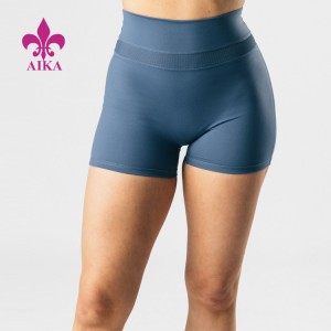 Groothandel Custom Logo Four Way Stretch Hoge Taille Geribbelde Spliced ​​Womens Athletic Yoga Shorts