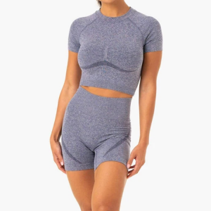 Ny stil Body Building Sømløs Slim Fit Gym Crop Top T-shirt til kvinder
