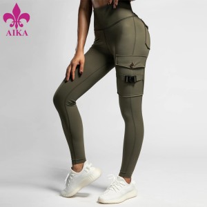 Fabrikspris Träningskläder Yogabyxor Nylon Spandex Löpkläder Cargo Leggings med fickor