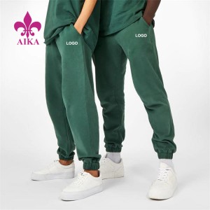 Custom Logo Stacked Sweat Pants Loose Fit Cotton Unisex Joggers With Side Pockets