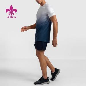 Ropa de adestramento para correr Camiseta personalizada de ximnasia de cor degradada transpirable para homes