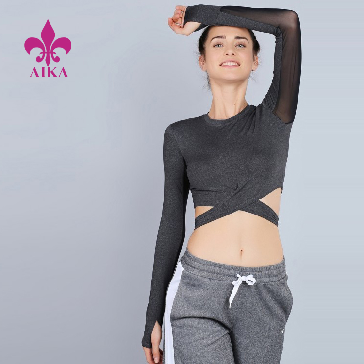 Didmeninė kaina sportinių kostiumų tiekėjas – naujai atvykę moteriški sportiniai marškinėliai su tinklinėmis rankovėmis, moteriški sportiniai marškinėliai – AIKA