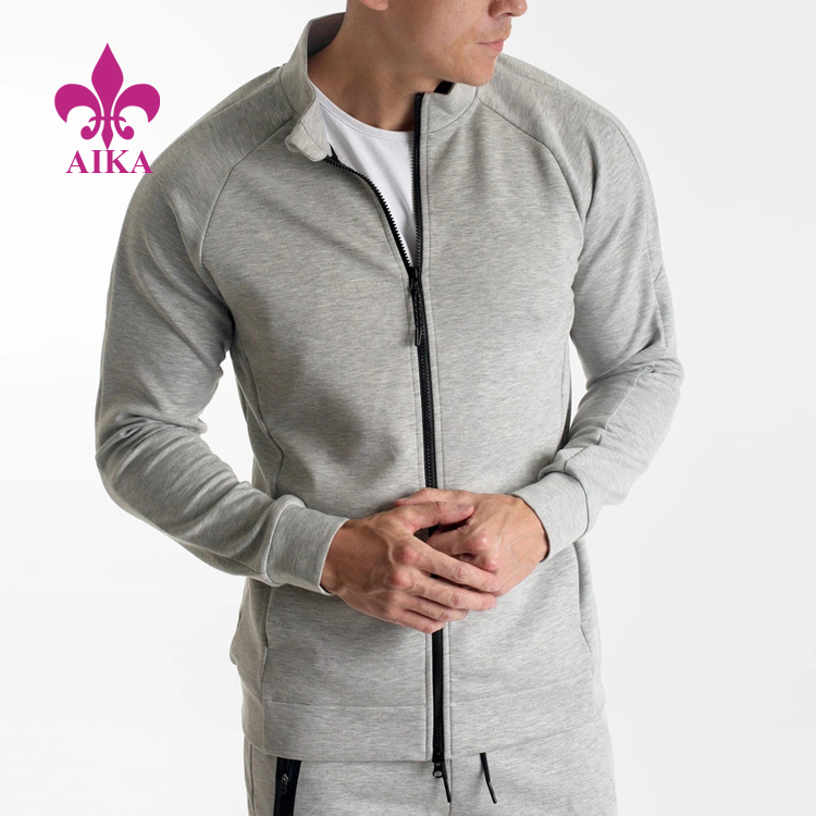 ファッションスキニーパンツのOEM工場 - ジッパーアップスタンドカラーパーカーデザインフィットネススウェットシャツトレーニングジムパーカーメンズウェア – AIKA