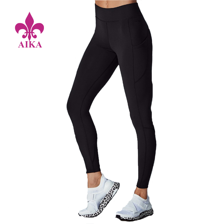 Dobrí veľkoobchodní predajcovia Crop Top Výrobca – Povinné dámske oblečenie na jogu s vysokým pásom, bočné vrecko na nohe, aktívne úzke ľahké legíny na jogu – AIKA