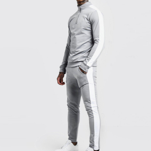 OEM Top Quality Quarter Zip Contrast Color Polyester Spandex Slim Fit Tracksuit For Men