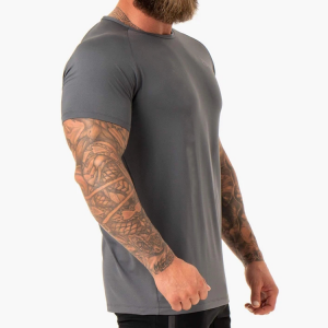 Fabrikspris Fyrvägs Stretch Slim Fit Mesh Tyg Nylon Custom Workout T-shirt för män