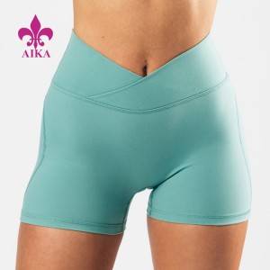 OEM Nylon Spandex Yoga Wear Cross Wrap Midjeband Kurvor Sidosöm Kvinnor Custom Shorts