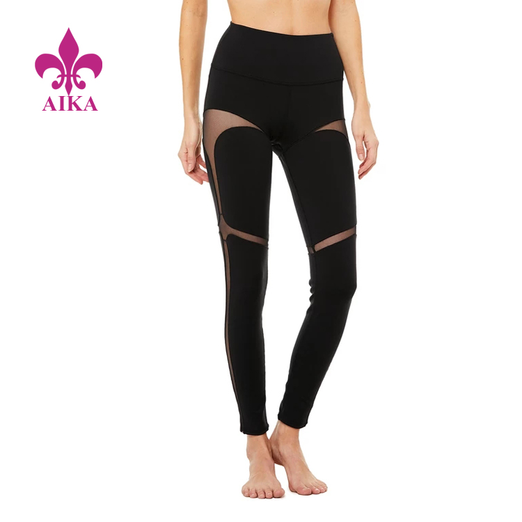 Rivenditori all'ingrosso di produttori di leggings da yoga - Abbigliamento sportivo da yoga Leggings sportivi a vita alta con dettagli in mesh traspirante per le donne - AIKA