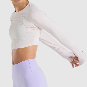 Высококачественная легкая дышащая футболка с укороченным топом для йоги с отверстиями для большого пальца для женщин