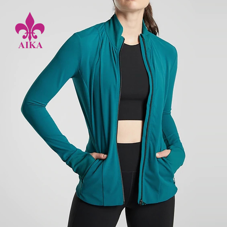 China Supplier Crop Top Supplier - 2019 Hot Sale Nylon Spandex Gym Yoga Jackets Sports Crop Custom Hoodies For Women - AIKA