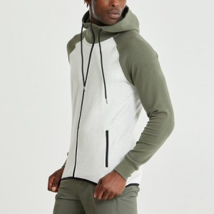 Wholesale Customize Color Panel Design Workout Slim Fit Full Zip Up Men Hoodie