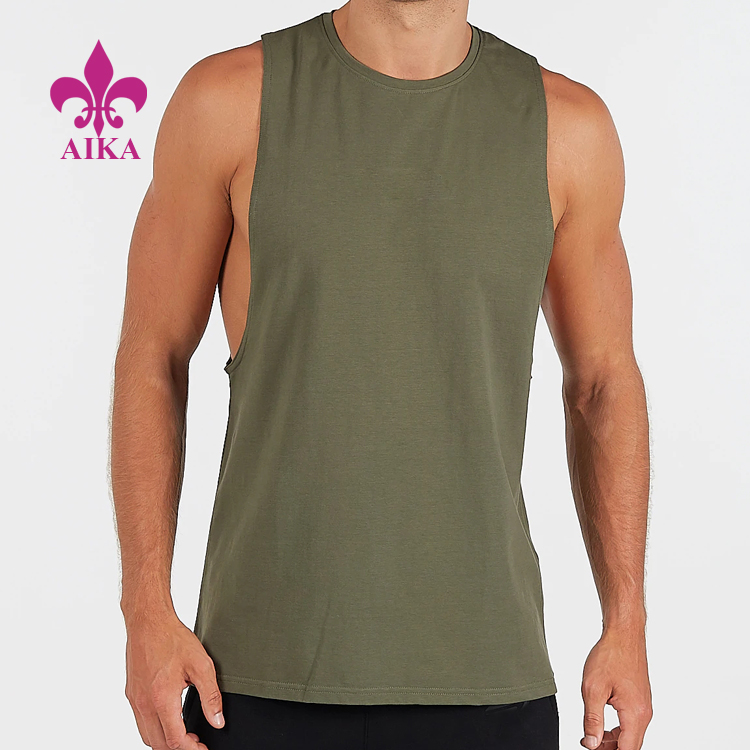 New Arrival Olive Green Cotton Wear Dri Fit Singlet Men Gym Tank Top
