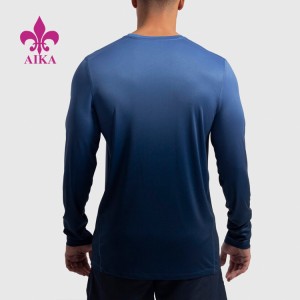 Aangepaste groothandel gradiënt kleurblok fitness T-shirt met lange mouwen heren