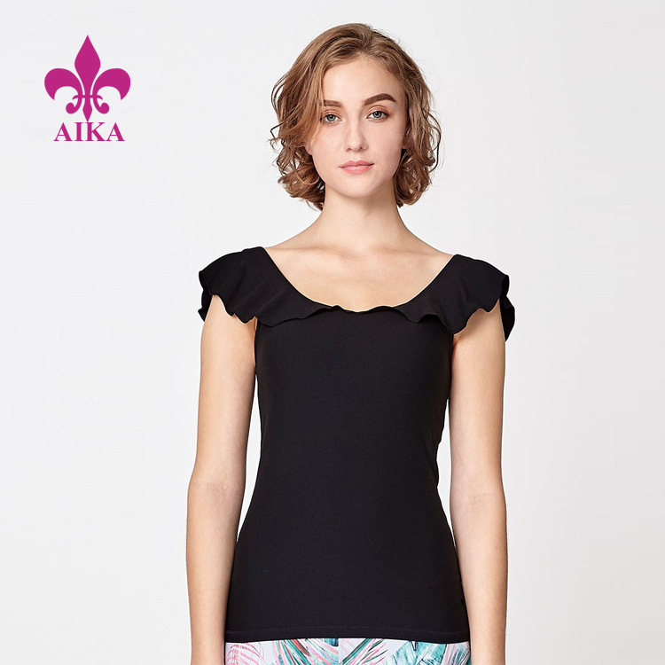 Trending Products Sports Pants Apparel - Novum Fashion Sexy Duo-modo Clavicle Design Gym Clothing Women Ruffle Tank Top – AIKA