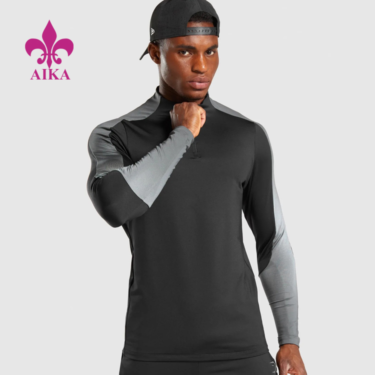 ထုတ်ကုန်အသစ်များ ခေတ်စားနေသည့် အဝတ်အထည် ယောဂဘောင်းဘီများ - လက်ကား အမျိုးသားဝတ် ရှပ်အင်္ကျီ တစ်ဝက်ဇစ် လက်ရှည် အစိုဓာတ် Wicking Compression Gym T Shirts - AIKA