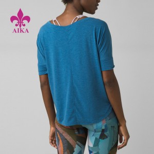 कस्टम डिज़ाइन स्ट्रेच पसीना पोंछने वाले वर्कआउट कपड़े फिटनेस योगा टी शर्ट महिलाएं