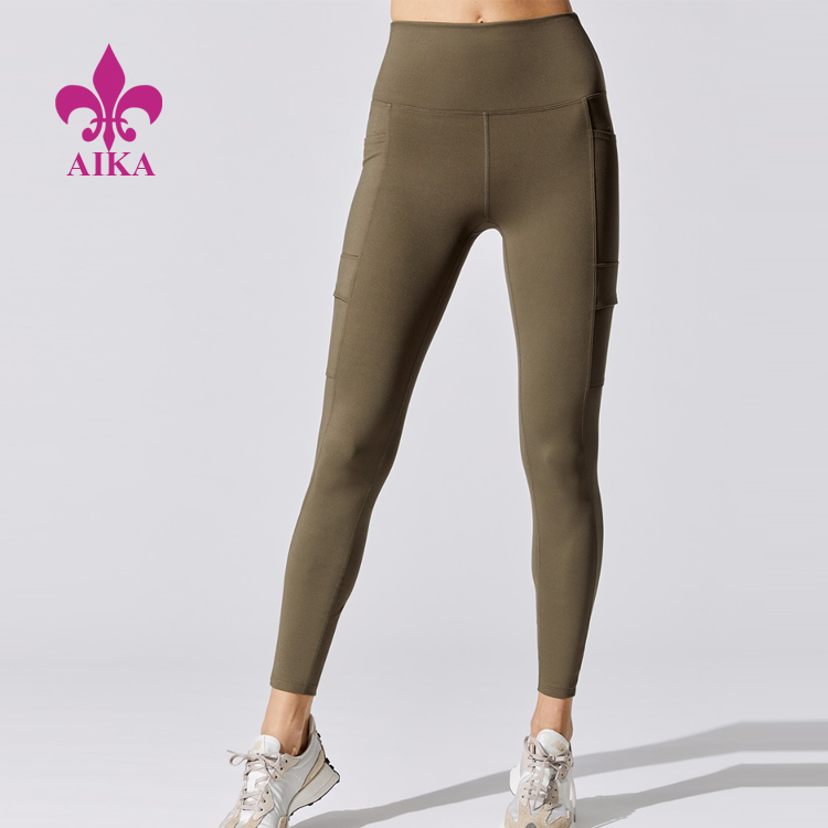 2021 Seneste design sømløse gymnastiktøj - Fabrikspris Custom Yoga Fitness Wear engros nylon spandex gym Legging Højtalje hurtigtørrende Leggingsbukser med lomme – AIKA