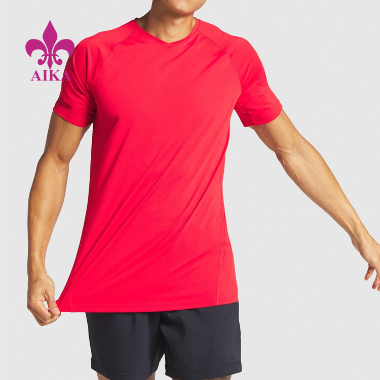 Populiarūs produktai Oem medvilniniai poliesterio bėgikai – didmeninė prekyba pagal užsakymą spandex raumenų greitai išdžiūsta logotipo spausdinimas Tušti raudoni gimnastikos marškinėliai vyrams – AIKA