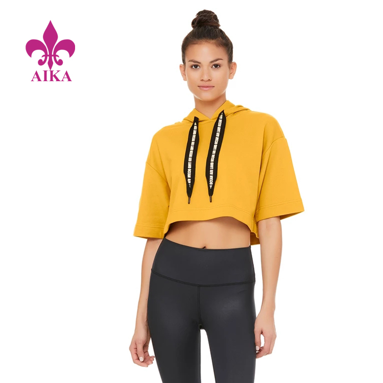 Sản phẩm cá nhân hóa Quần áo thể thao Yoga - Mùa hè nóng bỏng theo phong cách bãi biển Áo crop hoodie ngắn tay dành cho nữ – AIKA