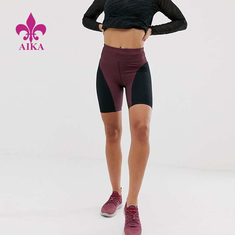 Персонализирано облекло за фитнес на едро Активно облекло Къси шорти за йога с висока талия Байкърски шорти с цветни блокове