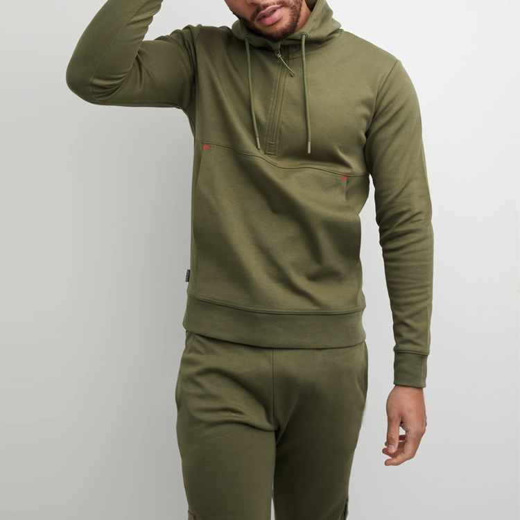 T-shirt casual produttore OEM / ODM - Felpa con cappuccio da allenamento per uomo in cotone tinta unita con zip anteriore all'ingrosso OEM - AIKA