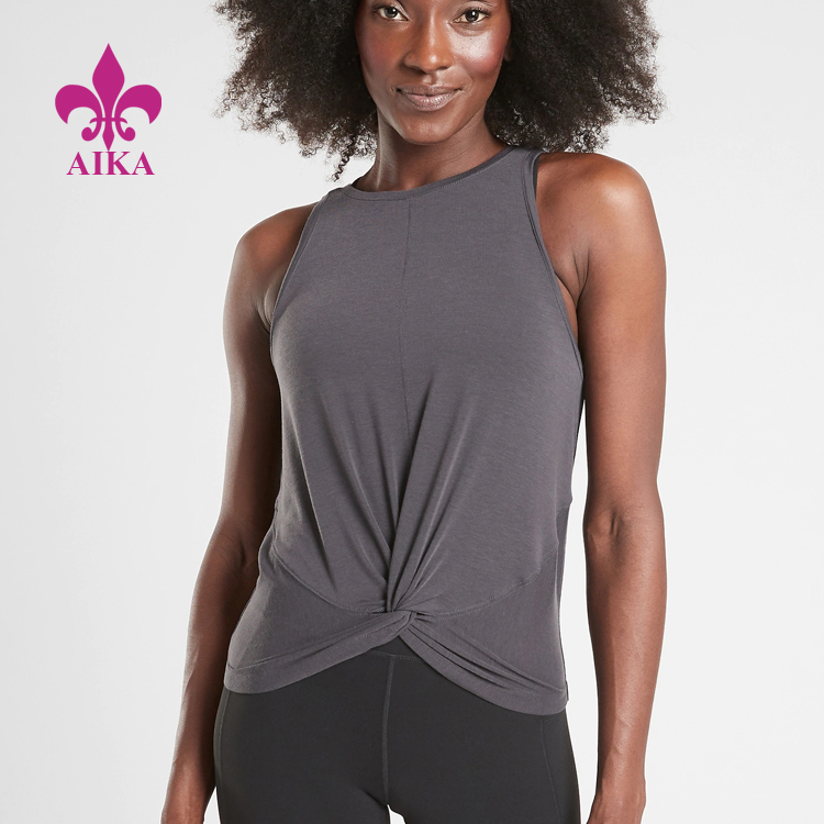 Custom Fashion Design Kvinner Yoga Wear Myk Lett Twist Front Sports Tank Top