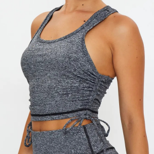 Sexy Active Crop Top Ruched Sides Four Way Stretch Crop Tank Top For Women