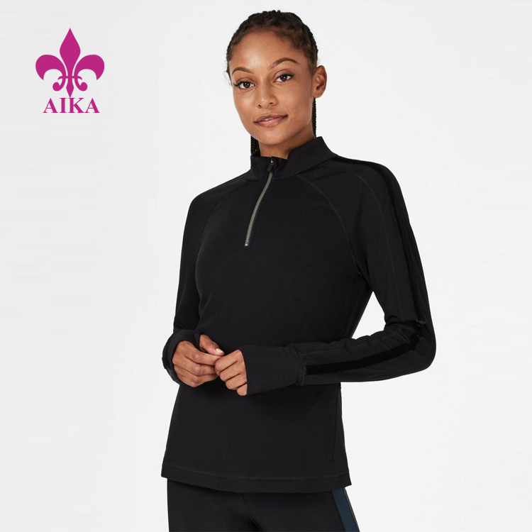 2019 Bộ quần áo thể thao thiết kế mới của Trung Quốc - Bán buôn tùy chỉnh giá rẻ Áo ôm vừa vặn nửa khóa kéo cổ cao dành cho nữ - AIKA