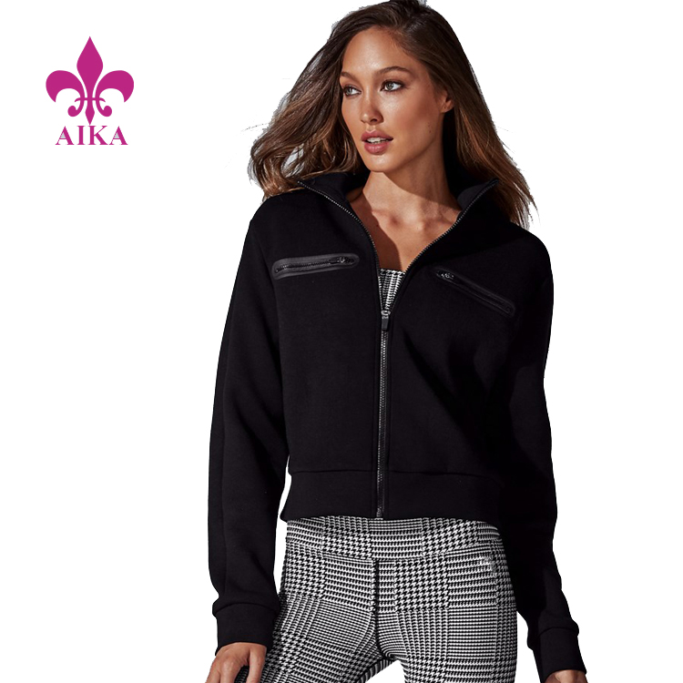 High Class Custom Wholesale Sleek On-trend Slim Fit Cropped Hoodie Jacket for Women