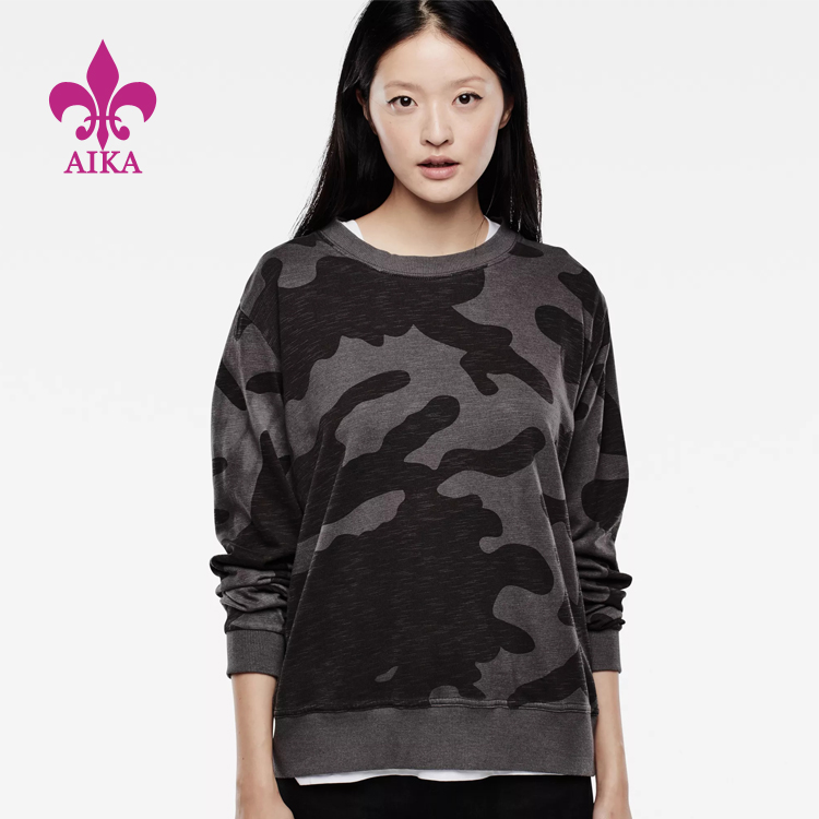 Īpaši zemākās cenas pielāgoti svārki — vairumtirdzniecība OEM Young Hipster kamuflāžas krāsas brīvs džemperis Sieviešu sporta apģērbs — AIKA