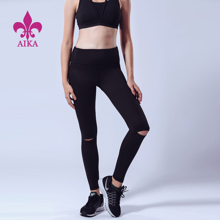 Profesyonel Çinli Kadın Joggers - Özel OEM Yeni Moda Kadın Düz Renk Seksi Delik Pantolon Spor Fitness Yoga Taytları - AIKA