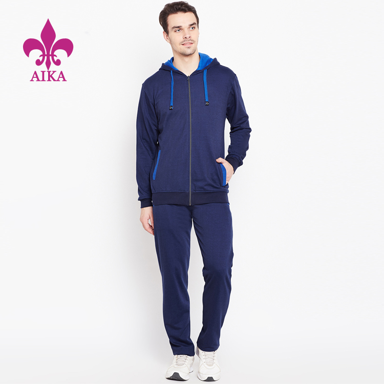 Wholesale Customized cotton polyester men loose fit zipped gym running sweatsuits