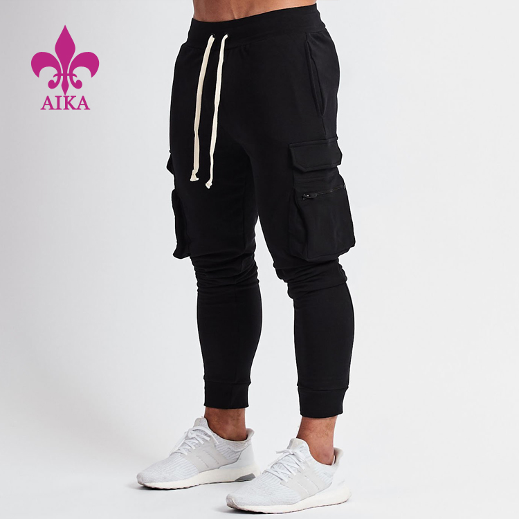 Navûdengê bilind Track Pants Men - Wholesale Qalîteya bilind OEM zilamên xwerû yên reş pantolonên joger ên werzîşê yên bi berikên mezin - AIKA
