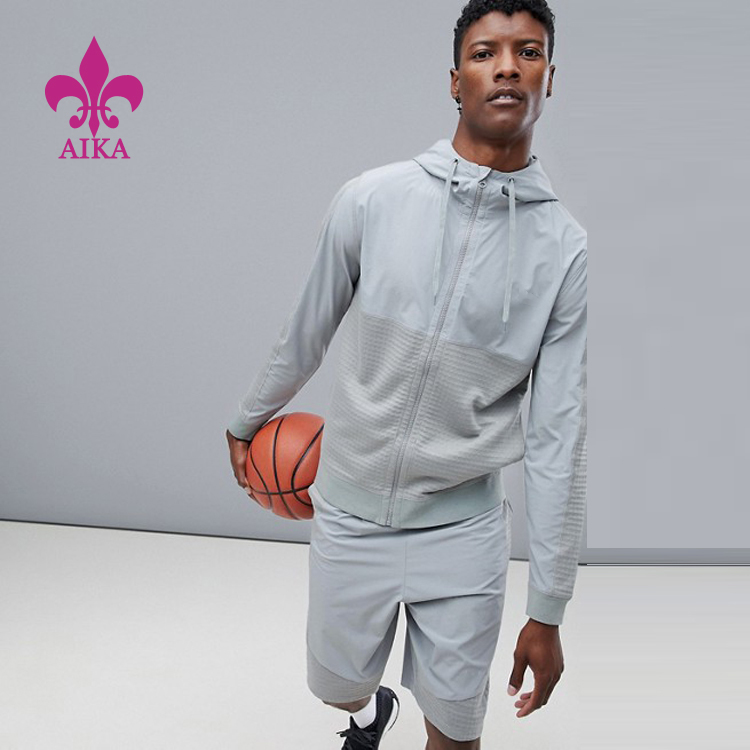 2019. gada Ķīnas jauna dizaina vīriešu sporta bikses — pielāgotas OEM vairumtirdzniecības brīvas skriešanas īsas bikses, sporta rāvējslēdzējs, īss kapuci, sporta tērps — AIKA
