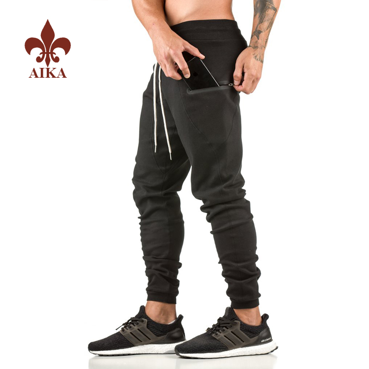 Быстрая доставка спортивных штанов для фитнеса - горячая распродажа на заказ, бесшовная клейкая молния, мужские черные брюки-карандаш из хлопка и спандекса - AIKA