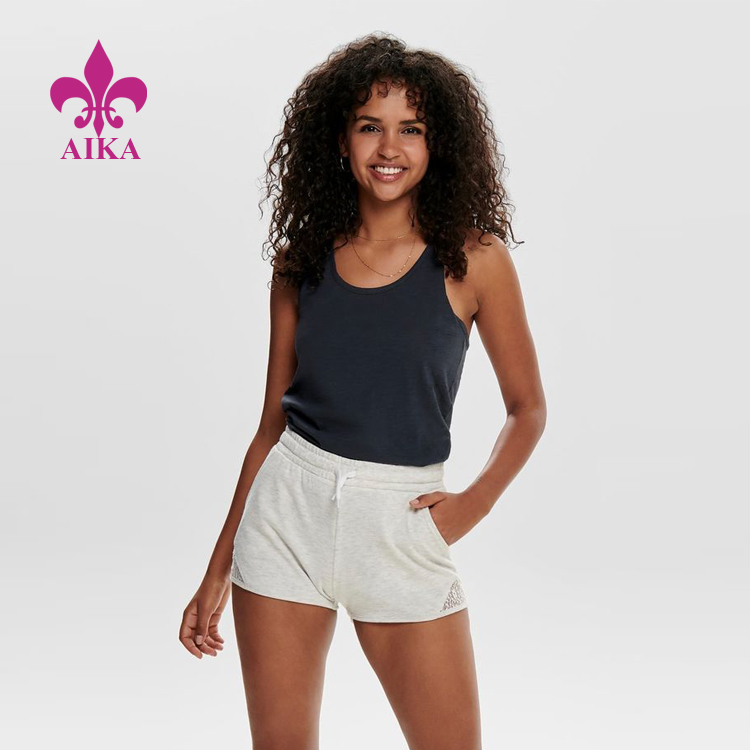 Camiseta regata feminina 100% algodão personalizada de alta qualidade com ajuste solto nas costas para treinamento de yoga