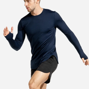 Aukštos kokybės kūno rengybos rūbai, lengvi treniruočių salės marškinėliai ilgomis rankovėmis vyrams