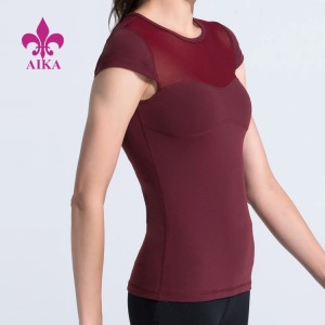Samarretes a l'engròs de fàbrica més barates - Samarretes esportives de gimnàs transpirable lleugera de màniga curta de malla Logotip personalitzat per a dones - AIKA