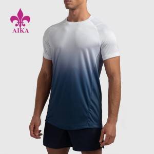 Îmbrăcăminte de antrenament pentru alergare Tricou de gimnastică de culoare gradient respirabil, personalizat cu ridicata, pentru bărbați