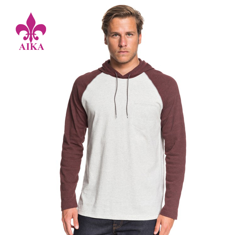 High Quality Custom Men Sports Wear Mid-weight Patchwork Long Sleeve Hoodie