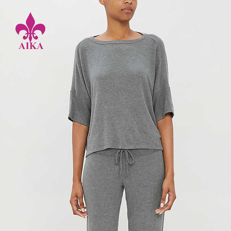 Women Sports Wear Casual Style Keyhole Back Plain Soft Breathable Gym Yoga T-shirt