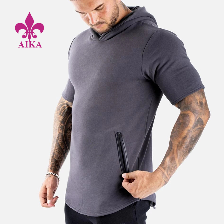 OEM Factory para sa Leggings Polyester - Zipper Pockets Design Shorts Sleeves Hoodies Sports Clothing Compression Gym Wear Para sa Mens – AIKA