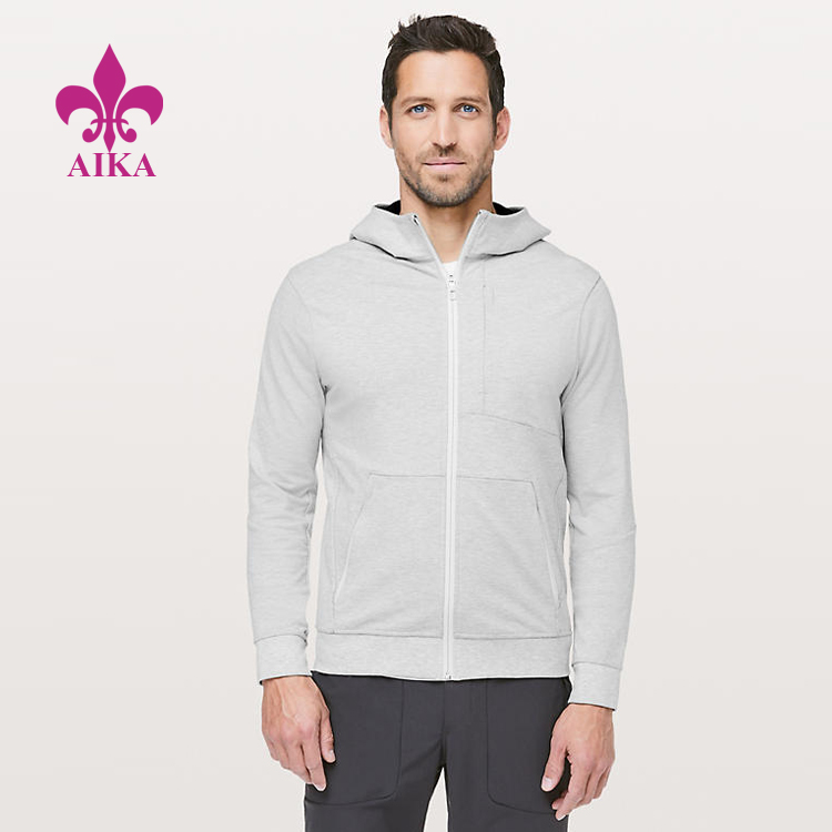 Custom Sports Wear Stretch French Terry fabric style Slimming Zip UP Hoodie Jackets For Men