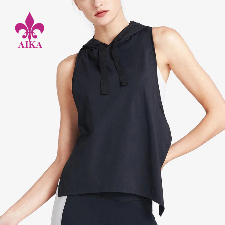 تصميم عصري جديد لملابس رياضية رياضية - تصميم شق جديد شعبي بنمط غير رسمي للنساء سترة رياضية بدون أكمام صدرية بغطاء للرأس - AIKA