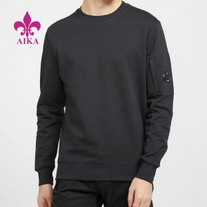 Odjeća za fitness, muška OEM pulover s okruglim izrezom od francuskog frotira, crna klasična majica