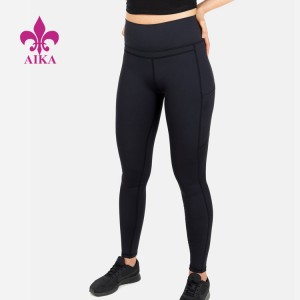 Høykvalitets kvinner Sports Yoga Wear Pustende Stretch Workout Gym Leggings med lommer