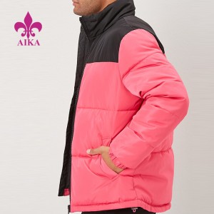 Custom Nylon Shell Mens Color Block Zipper Puffer Down Jacket Coats
