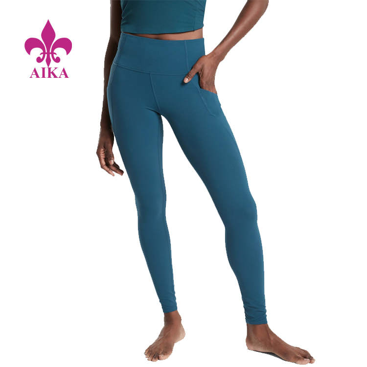 Proveedor de ropa deportiva personalizada de fábrica - Mallas de cintura alta Diseño Medias de yoga Spandex de nylon con bolsillos para pantalones de gimnasia para mujer - AIKA