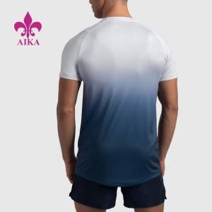 Camisa de treino de corrida personalizada por atacado cor gradiente respirável para academia masculina